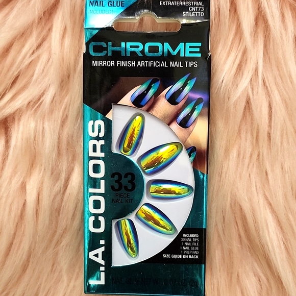 Brand New L.A.COLORS CHROME MIRROR FINISH False Nails-L - Picture 1 of 4